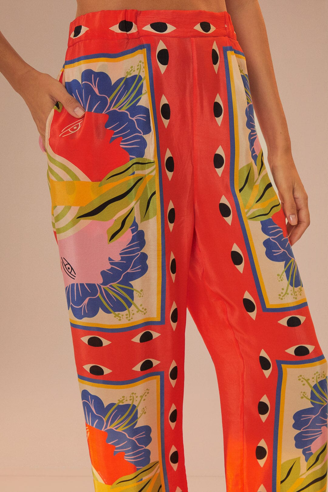 FARM Rio model wearing the Surreal Scarf Sand Pijama Pants