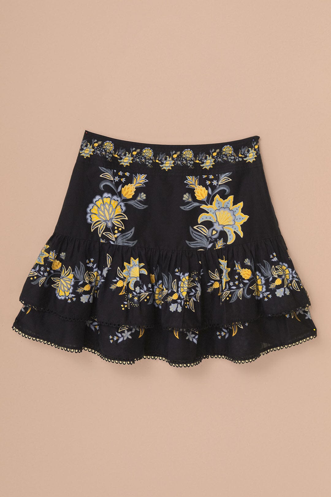 FARM Rio model wearing the Stitched Garden Black Mini Skirt