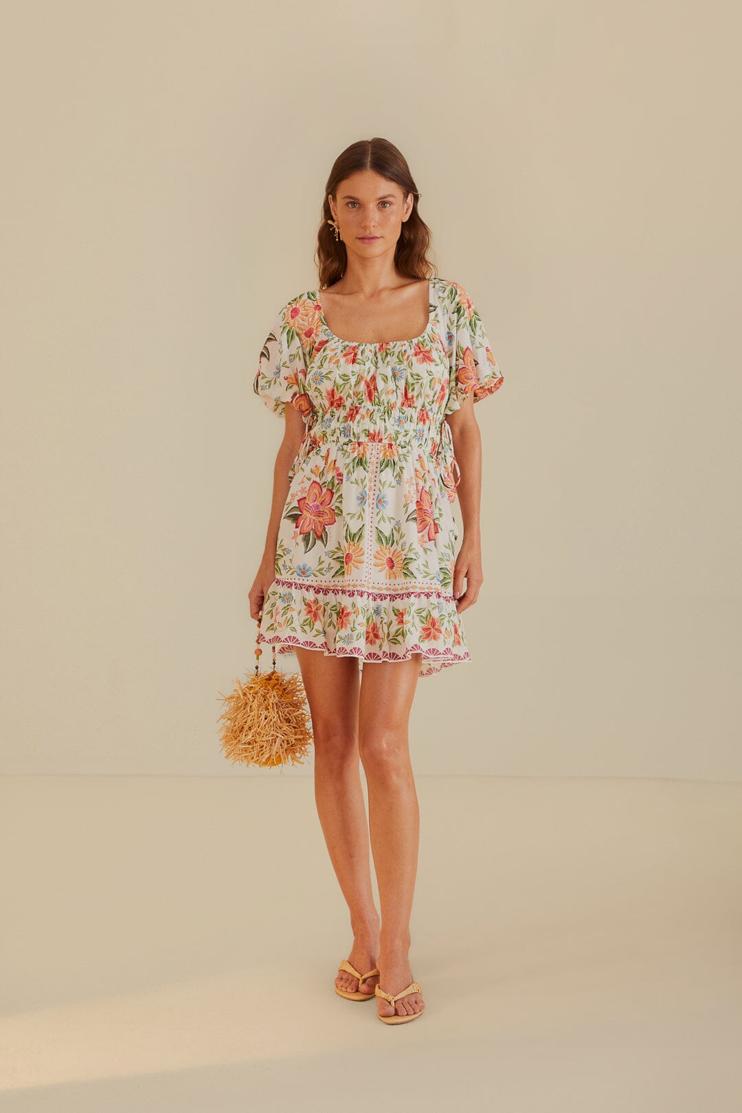 Bloom Garden Off White Short Sleeve Mini Dress