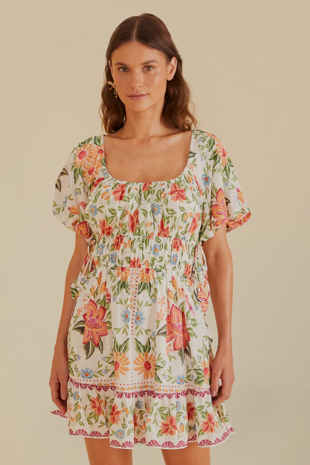 Bloom Garden Off White Short Sleeve Mini Dress