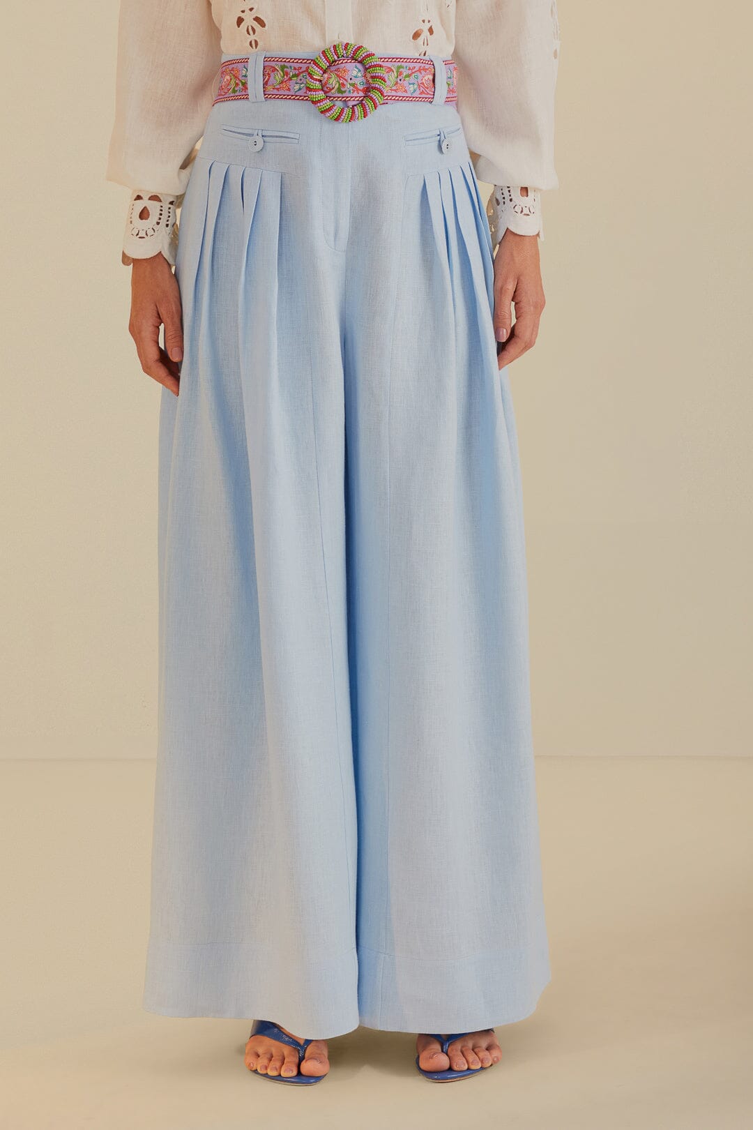 FARM Rio model wearing the Light Blue Pleat High Waisted Pants