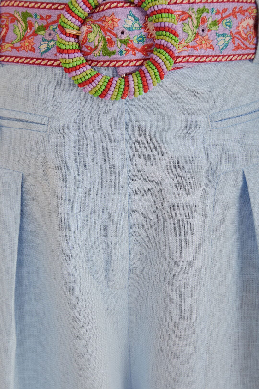 FARM Rio model wearing the Light Blue Pleat High Waisted Pants
