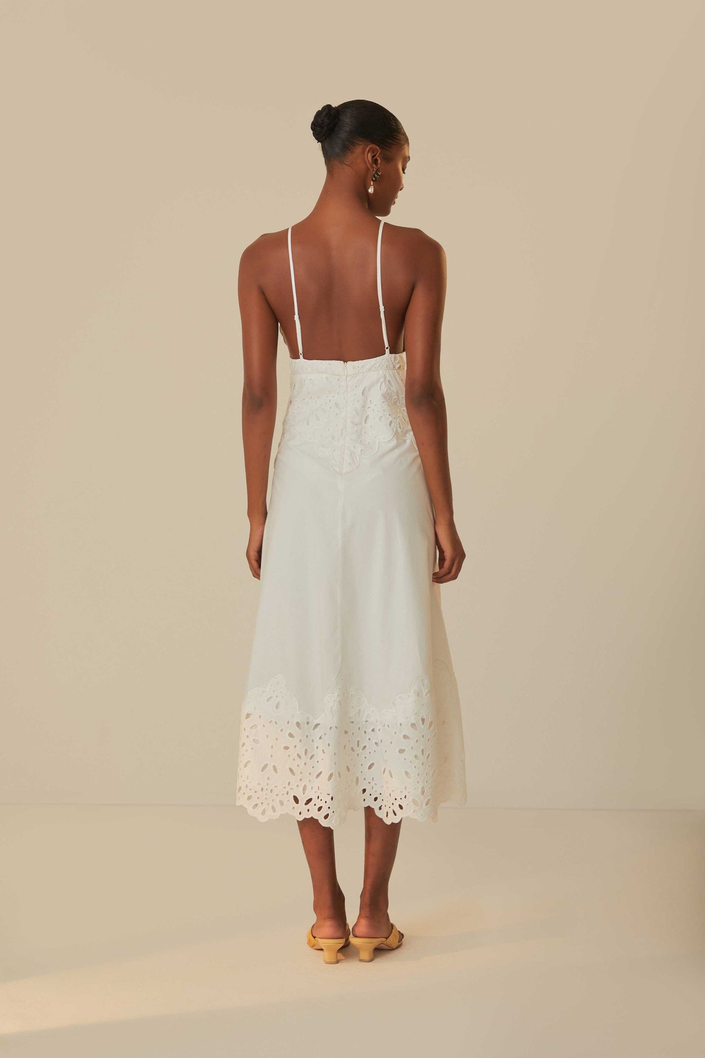 FARM Rio model wearing the White Laise Sleeveless Maxi Dress