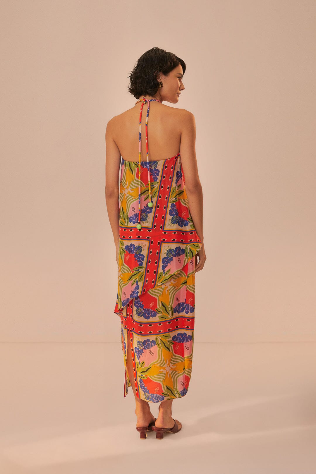FARM Rio model wearing the Surreal Scarf Sand Sleeveless Maxi Dress