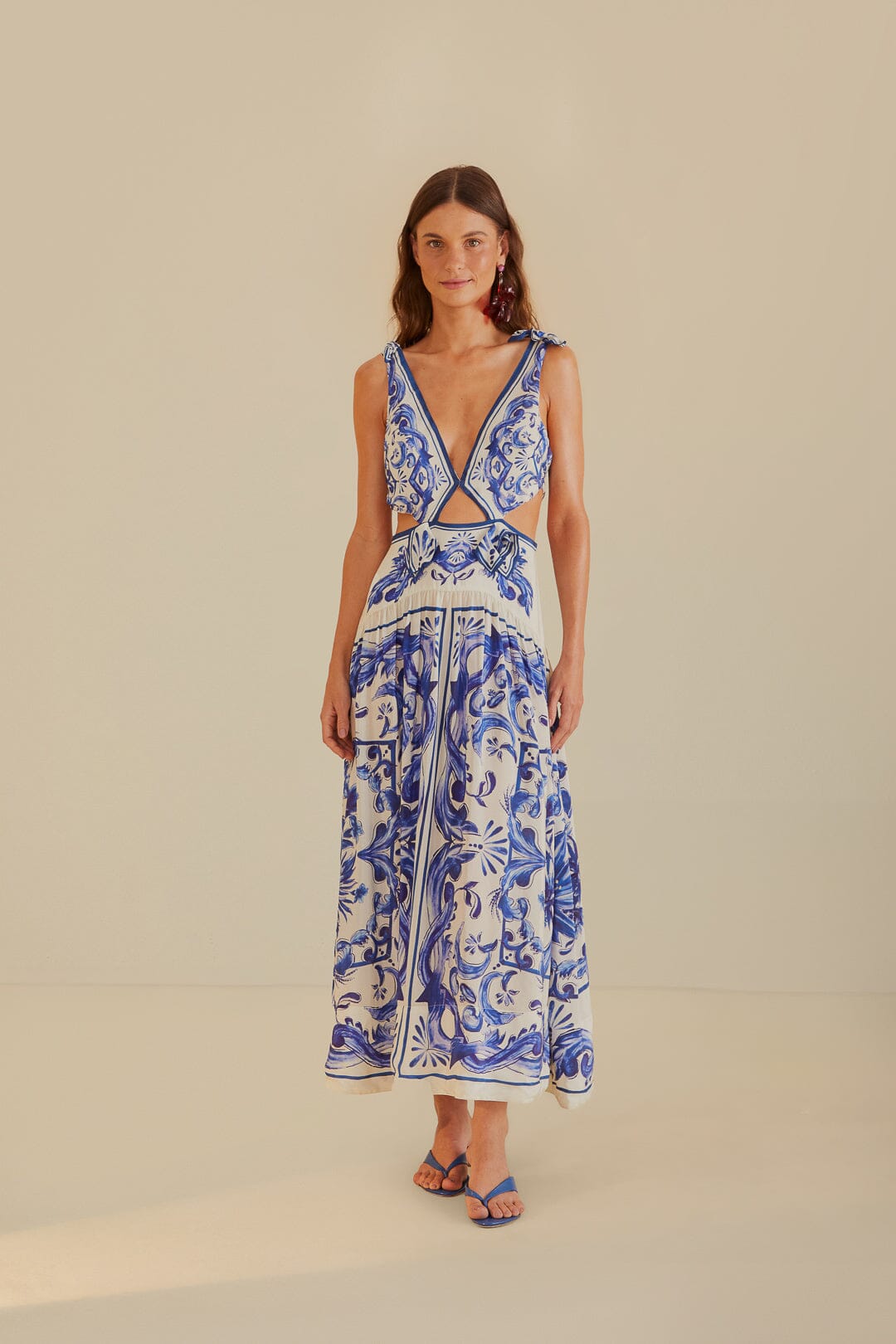 FARM Rio model wearing the Off-White Garden Tiles Maxi Dress