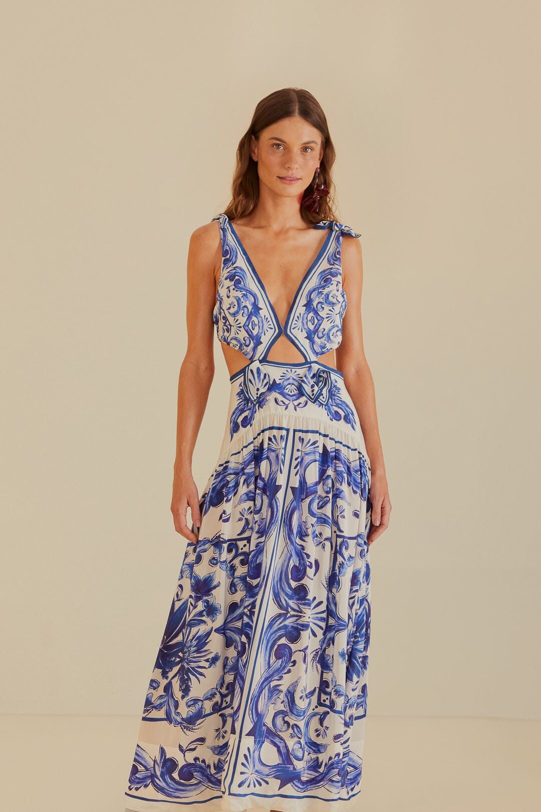 FARM Rio model wearing the Off-White Garden Tiles Maxi Dress