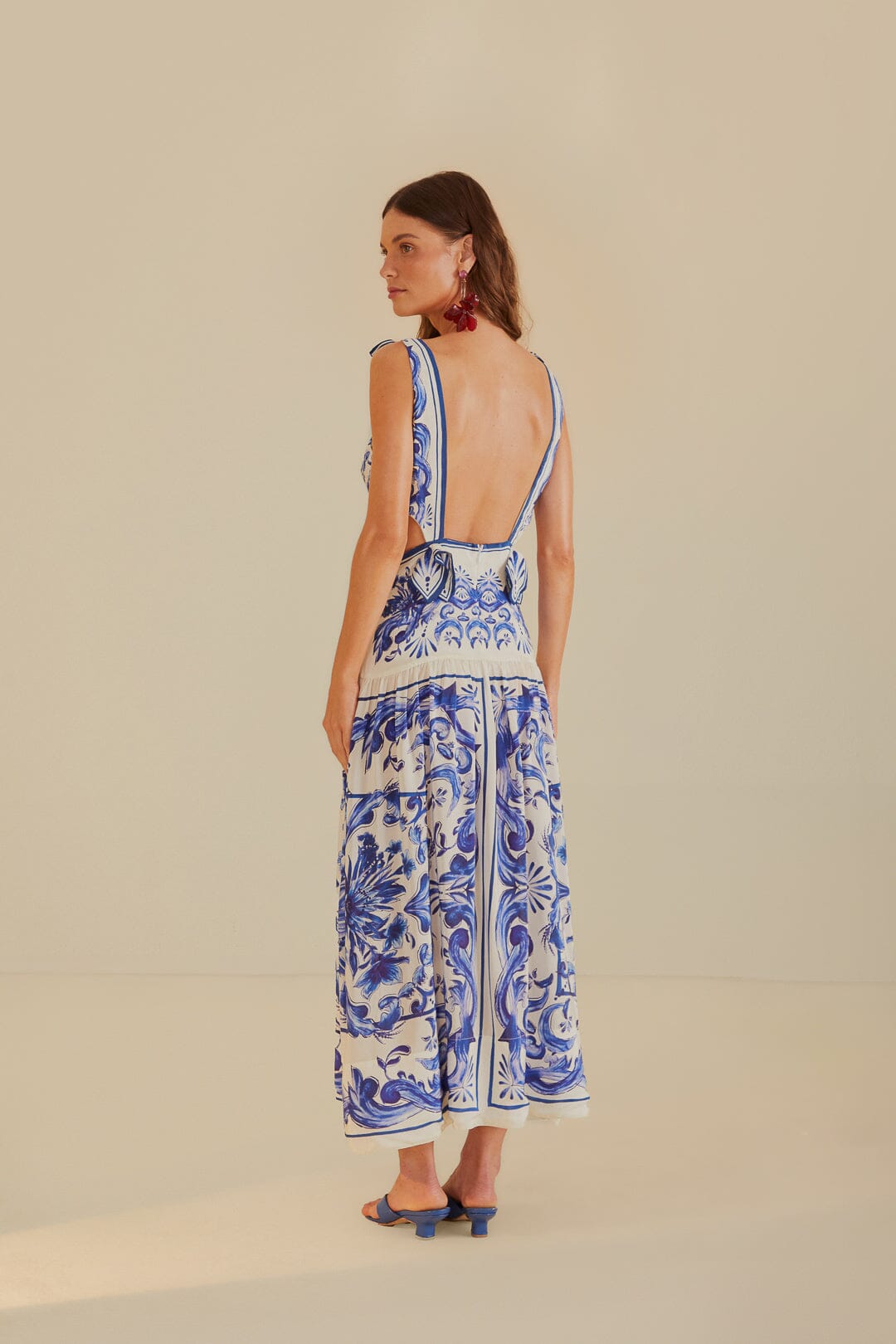 FARM Rio model wearing the Off-White Garden Tiles Maxi Dress
