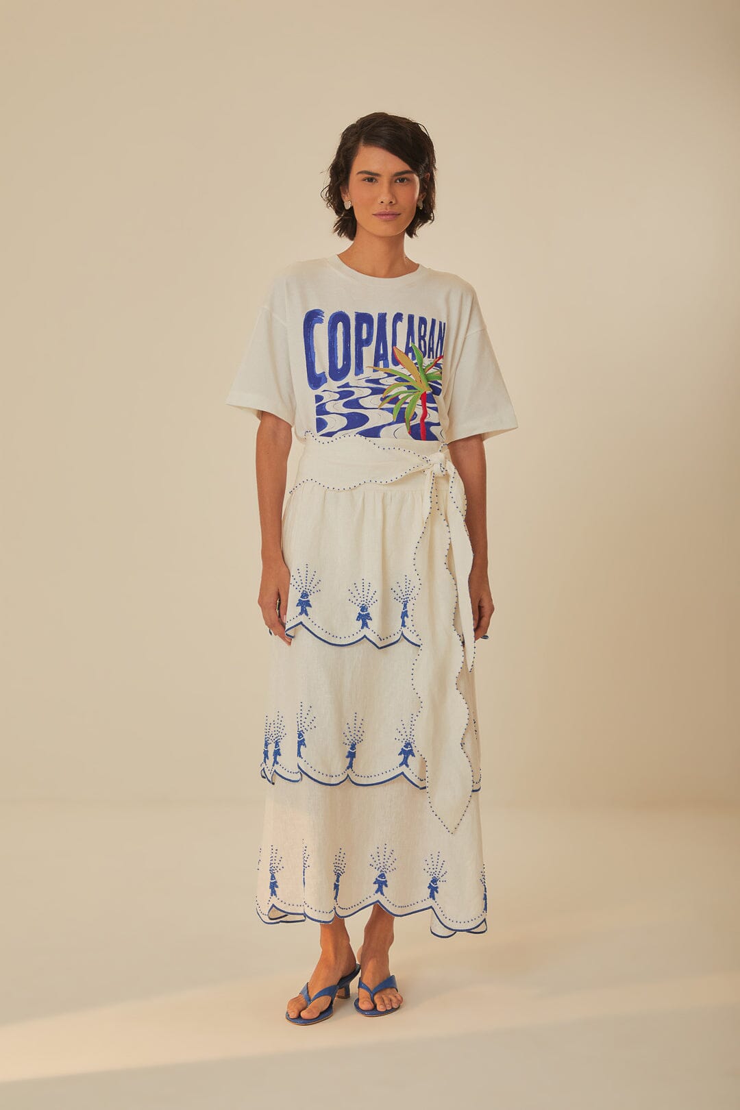 FARM Rio model wearing the Sea Of Fish Midi Skirt