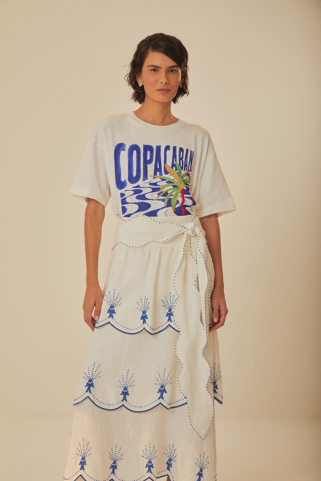 FARM Rio model wearing the Sea Of Fish Midi Skirt
