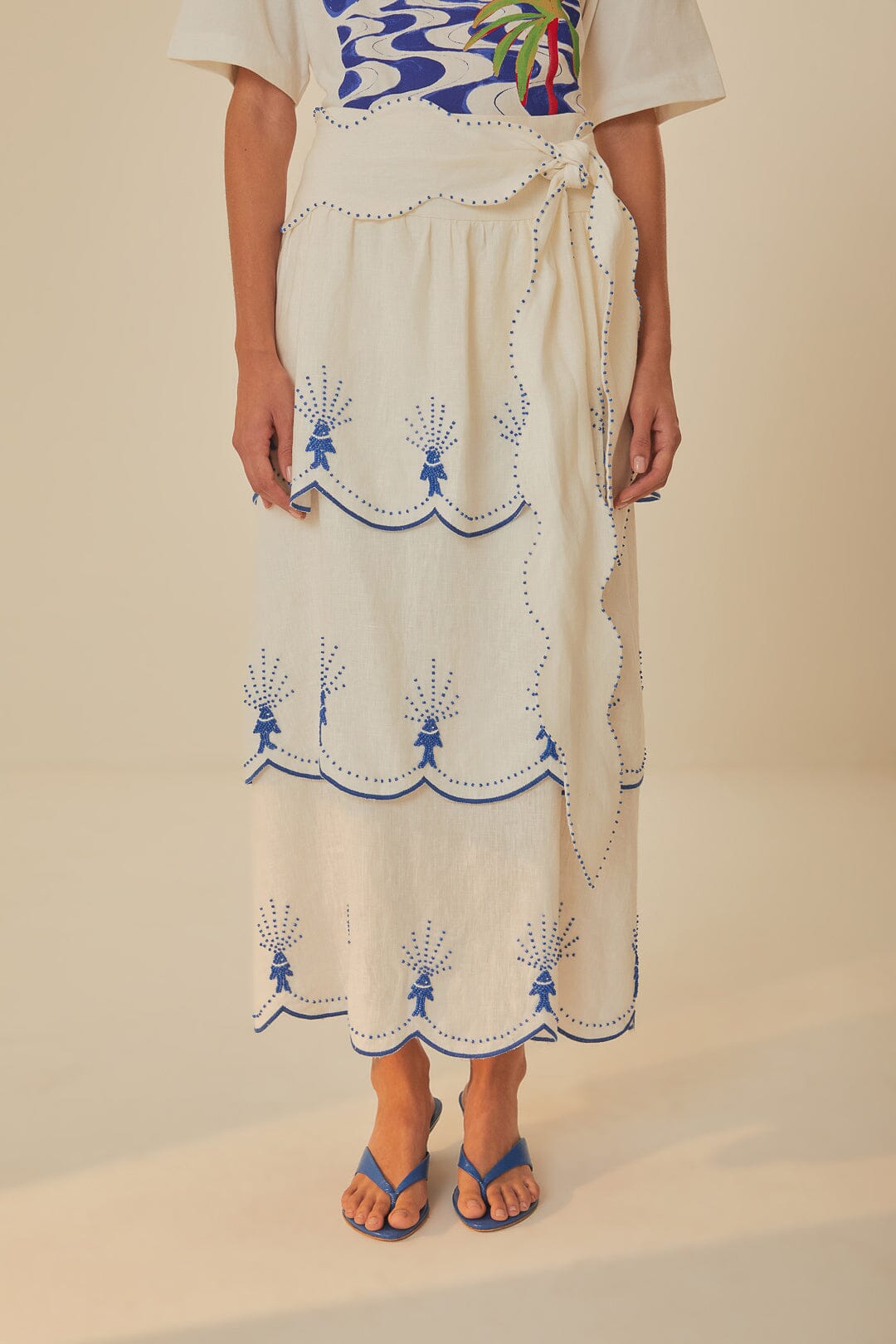 FARM Rio model wearing the Sea Of Fish Midi Skirt
