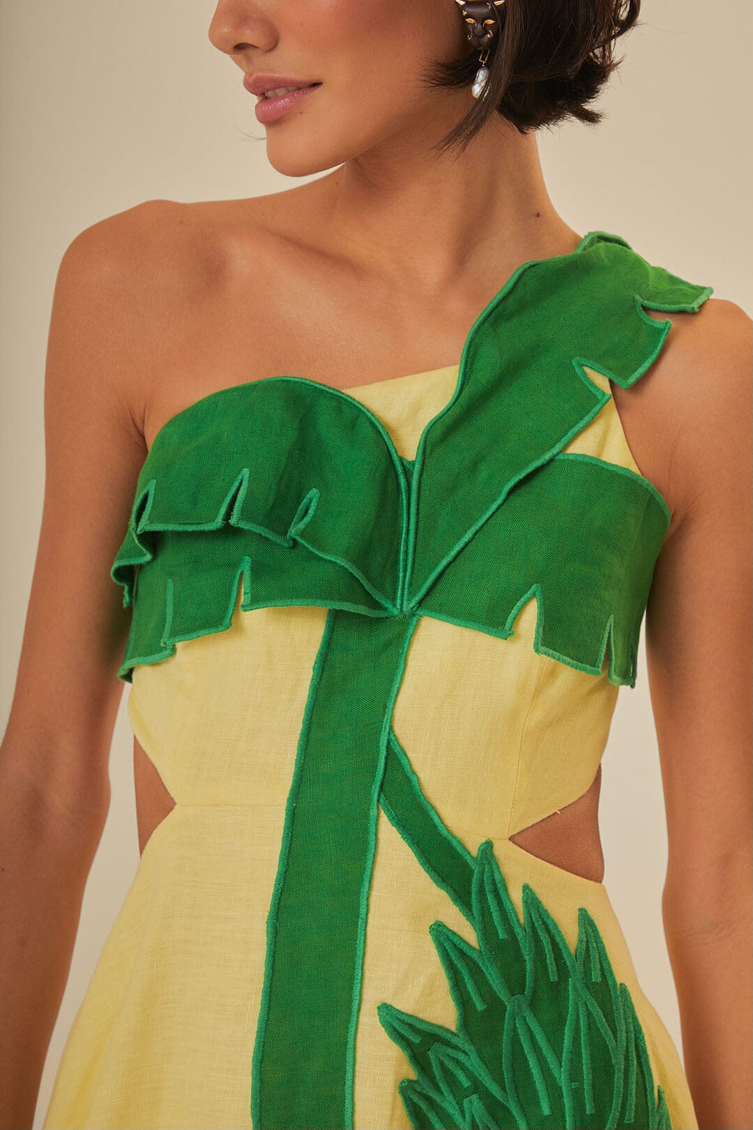 FARM Rio model wearing the Palm Tree Cutwork Midi Dress