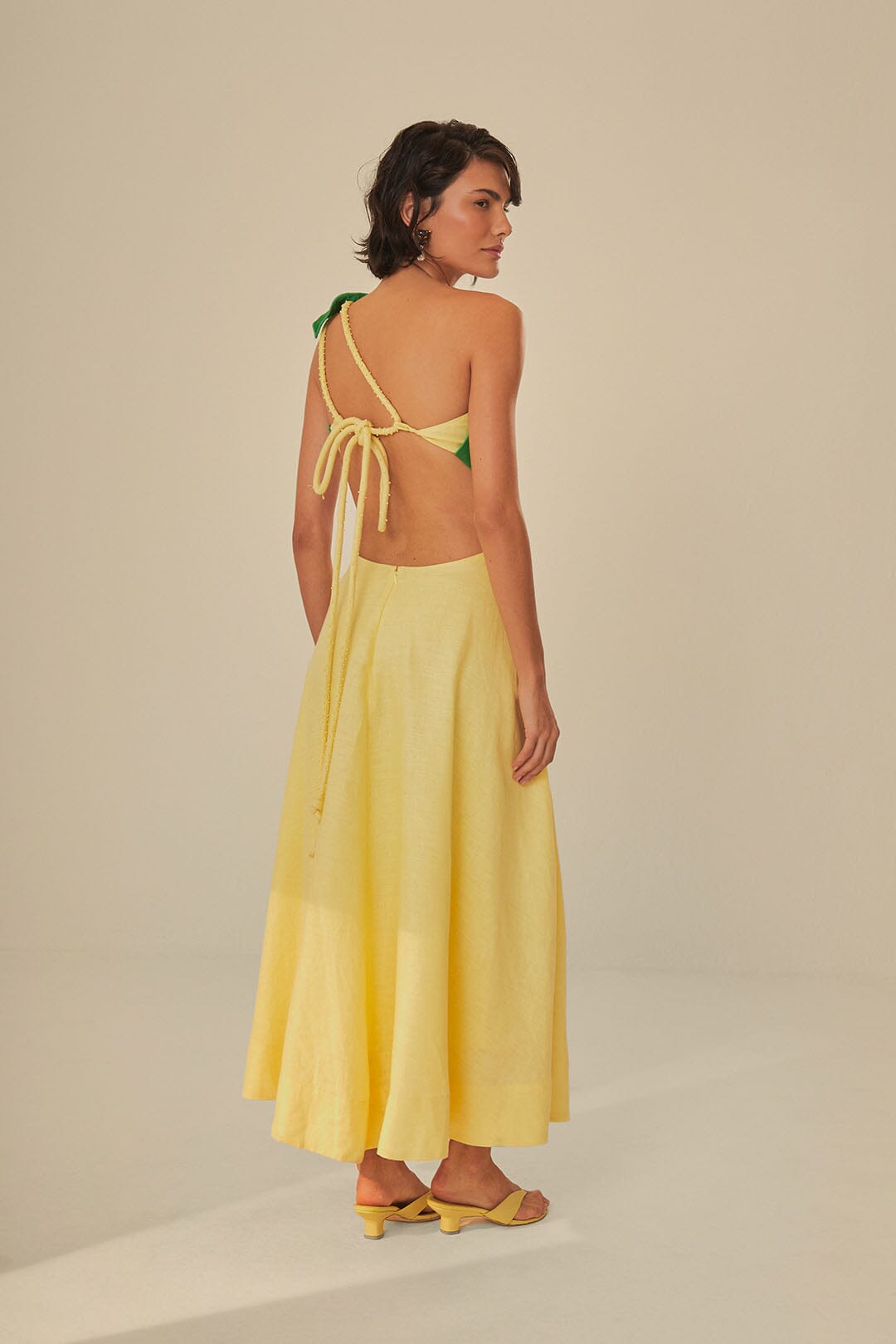 FARM Rio model wearing the Palm Tree Cutwork Midi Dress