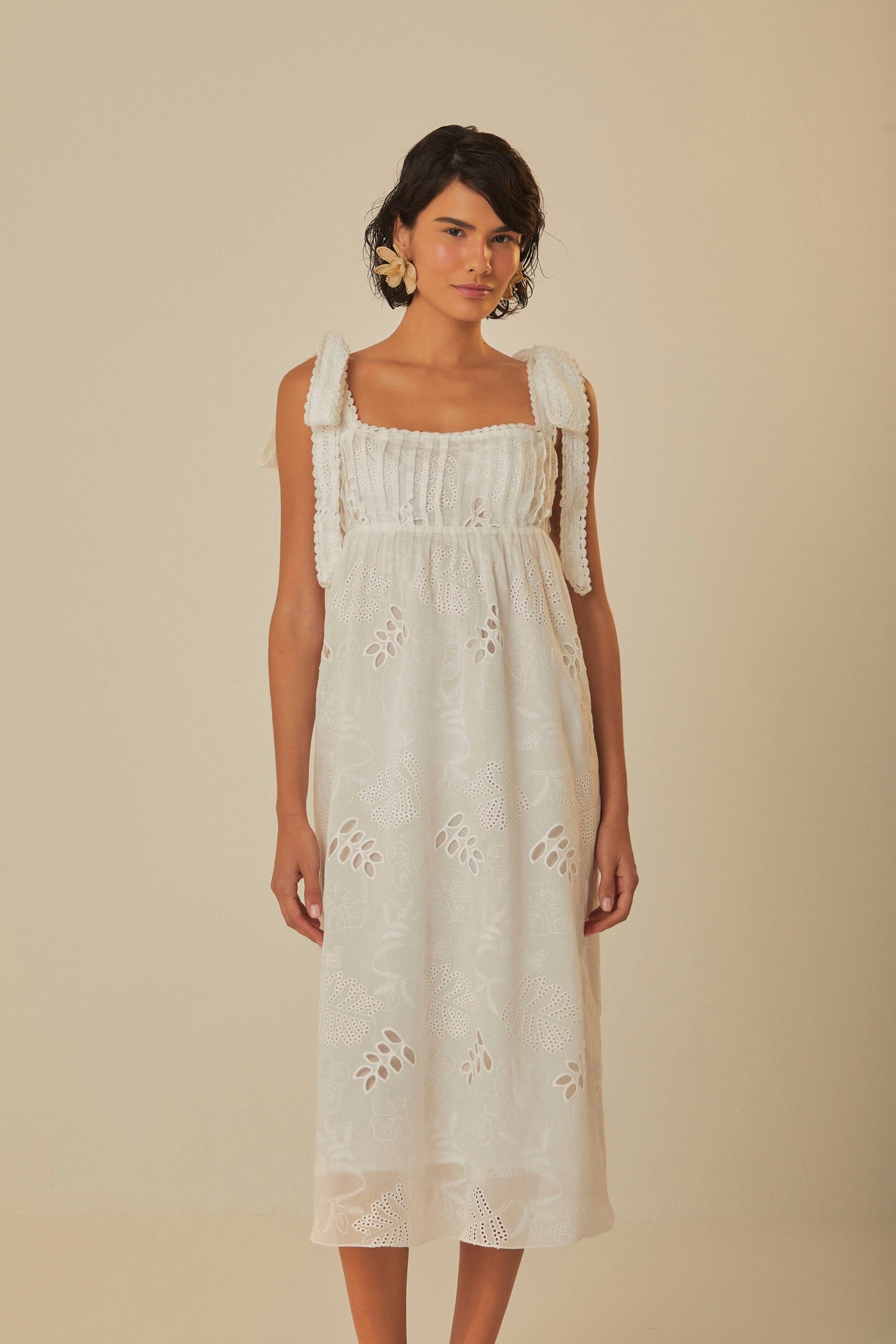 FARM Rio model wearing the Off-White Midi Dress