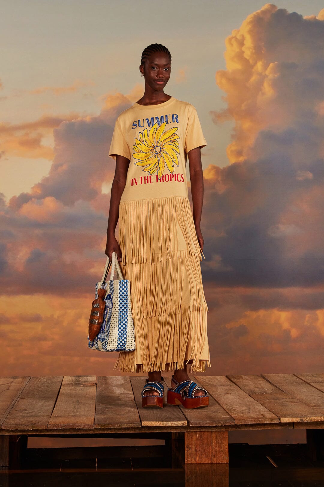 FARM Rio model wearing the Summer In The Tropics Fringe Dress