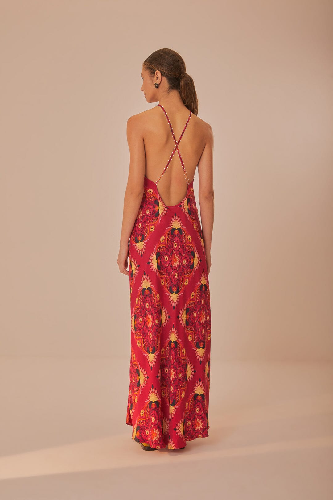 FARM Rio model wearing the Pink Luize Sleeveless Maxi Dress