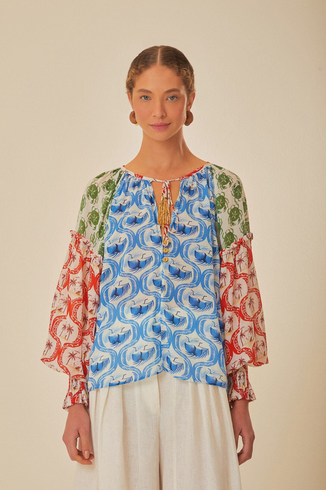 FARM Rio model wearing the Summer Mix Multicolor Blouse