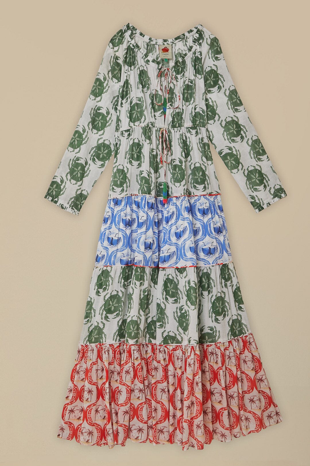 FARM Rio model wearing the Stamp Mix Long Sleeve Maxi Dress