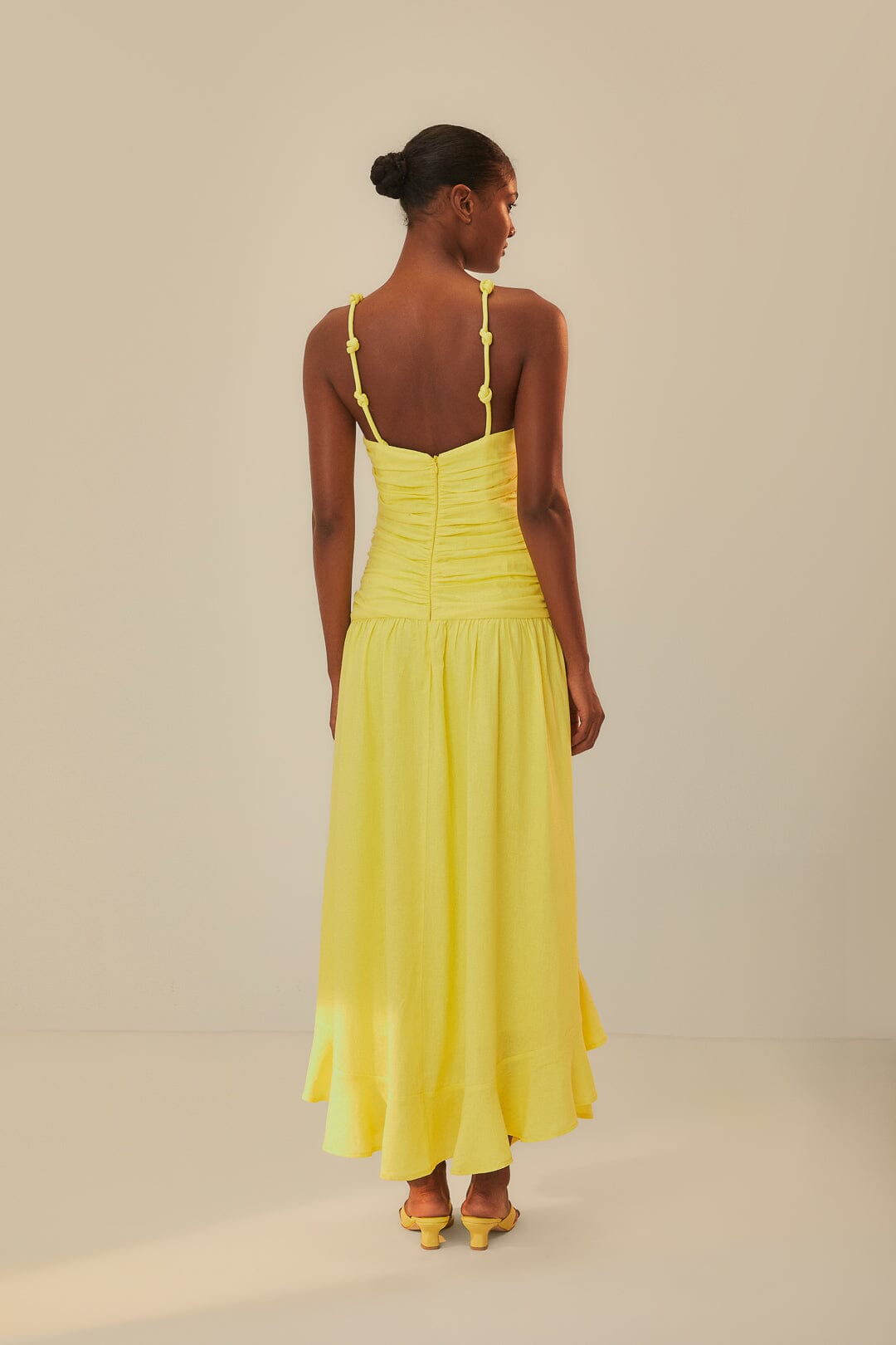 FARM Rio model wearing the Yellow Cross Over Maxi Dress
