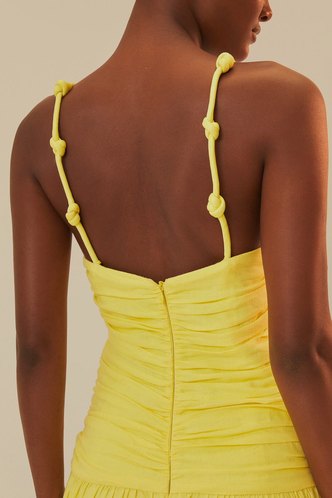 FARM Rio model wearing the Yellow Cross Over Maxi Dress