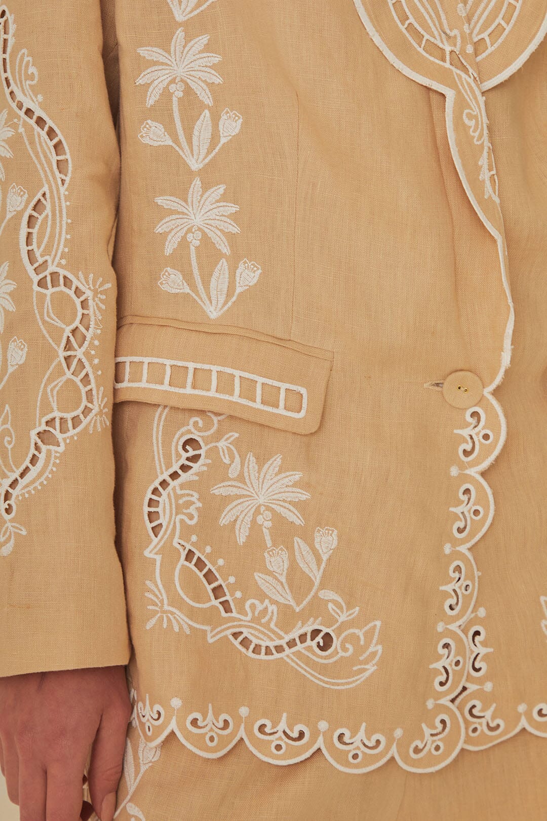 FARM Rio model wearing the Khaki Embroidered Blazer