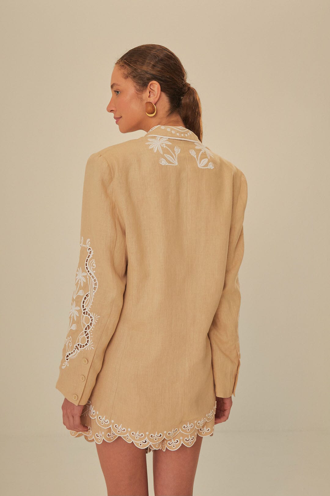FARM Rio model wearing the Khaki Embroidered Blazer
