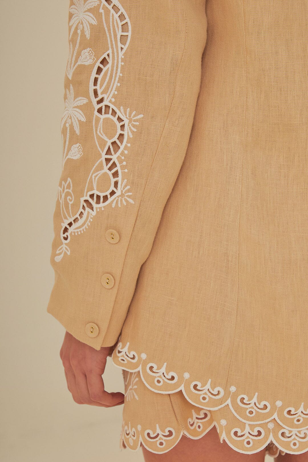 FARM Rio model wearing the Khaki Embroidered Blazer
