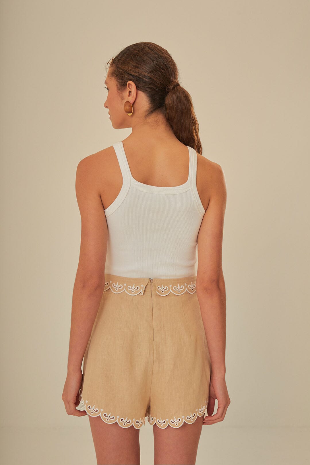 FARM Rio model wearing the Khaki Embroidered Shorts