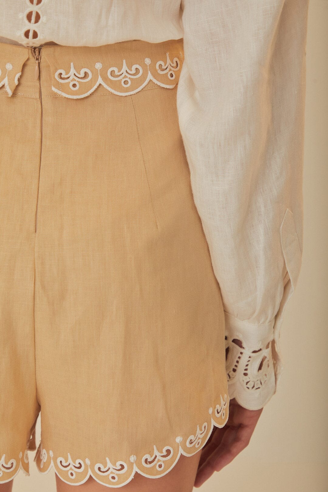 FARM Rio model wearing the Khaki Embroidered Shorts