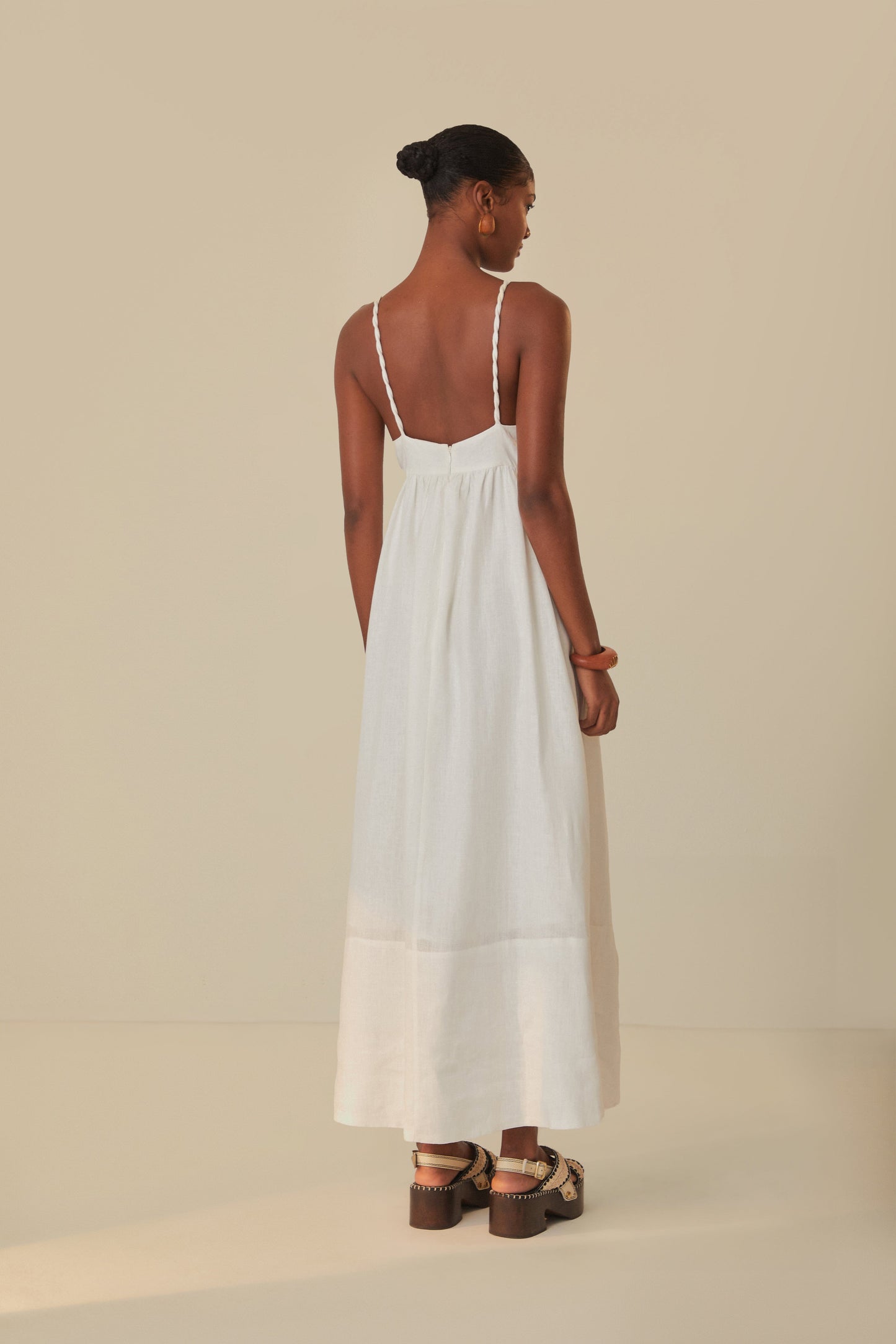 FARM Rio model wearing the Coconut Tree Embroidered Maxi Dress