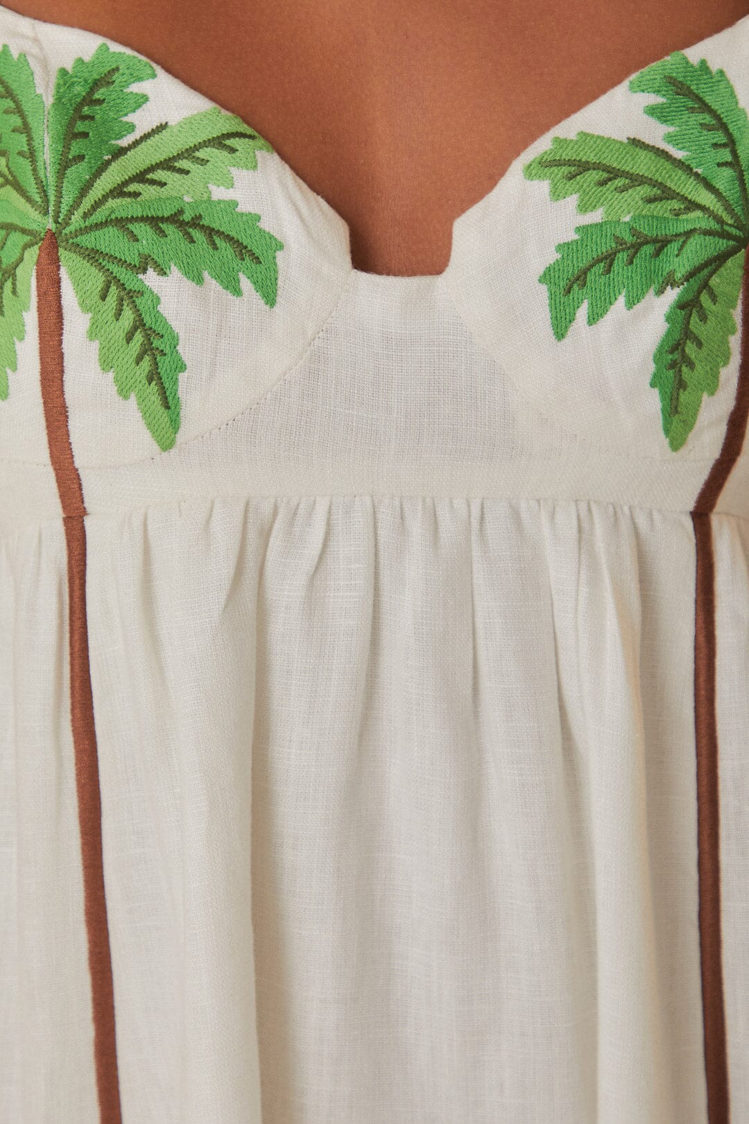 FARM Rio model wearing the Coconut Tree Embroidered Maxi Dress