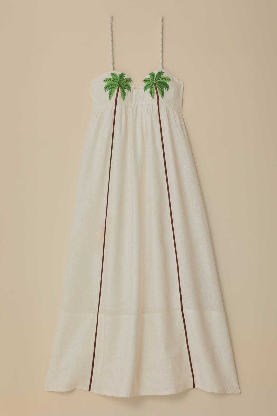 FARM Rio model wearing the Coconut Tree Embroidered Maxi Dress