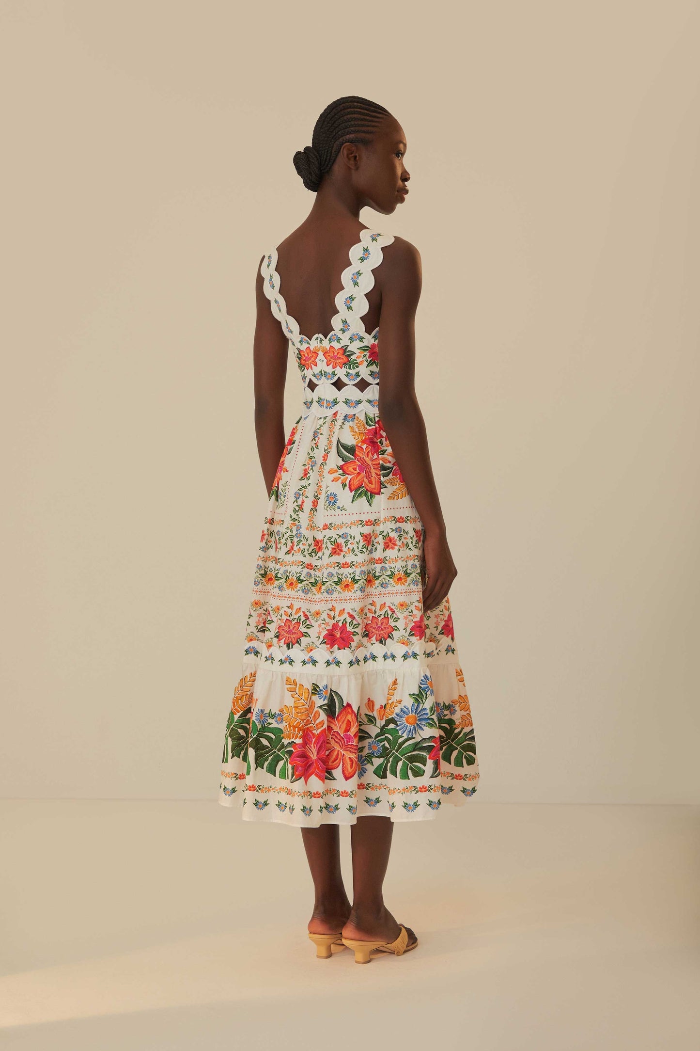 FARM Rio model wearing the Bloom Garden Off White Maxi Dress
