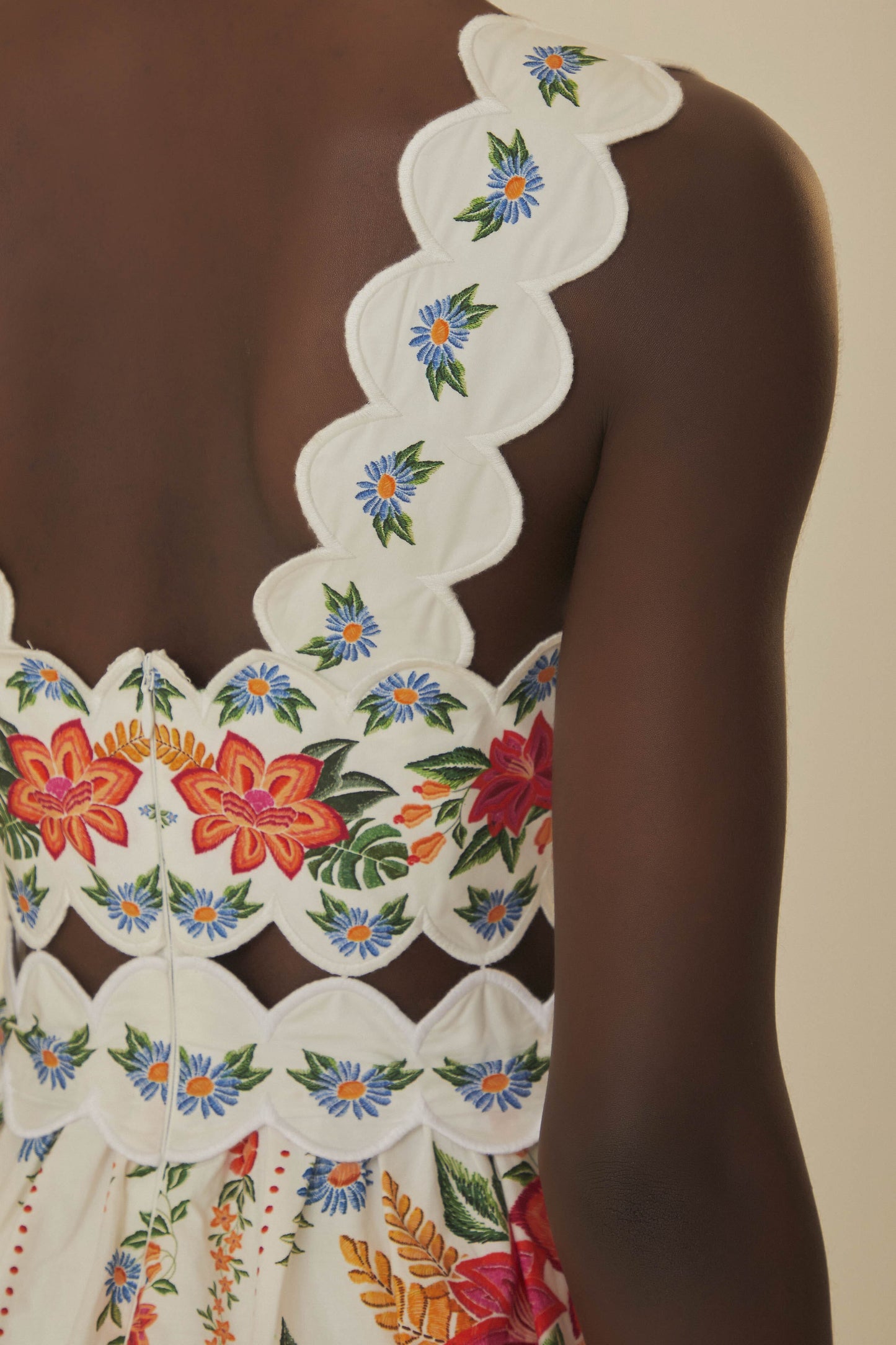 FARM Rio model wearing the Bloom Garden Off White Maxi Dress