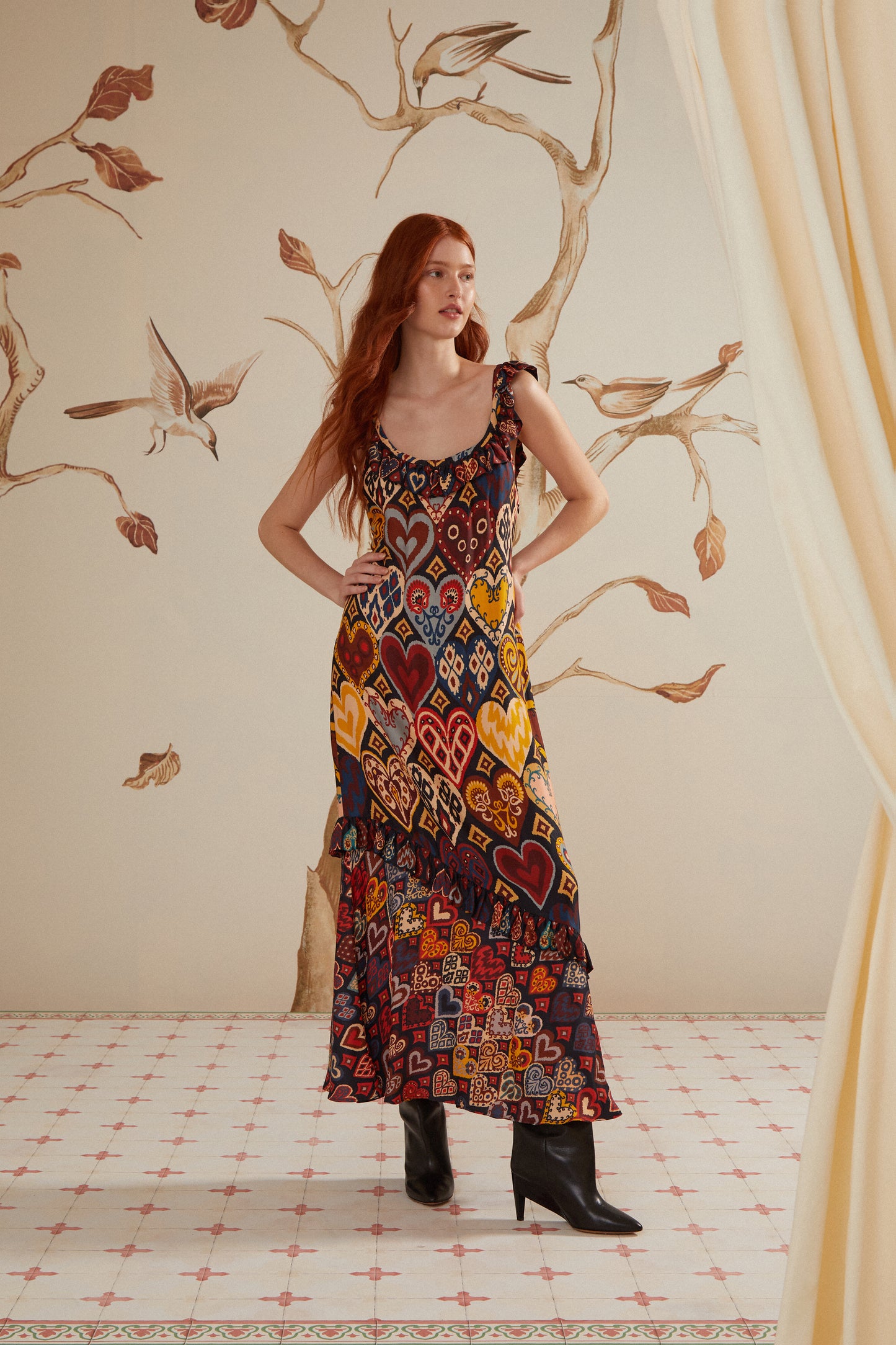 Hearts Ikat Black Maxi Dress