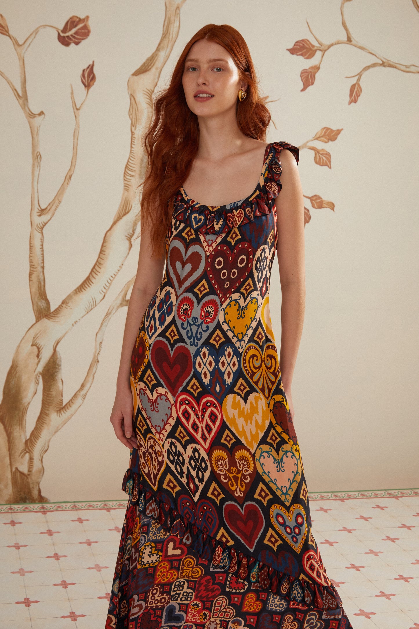 Hearts Ikat Black Maxi Dress