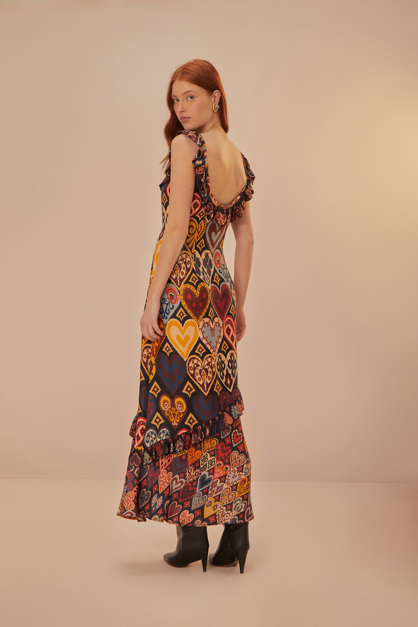 Hearts Ikat Black Maxi Dress