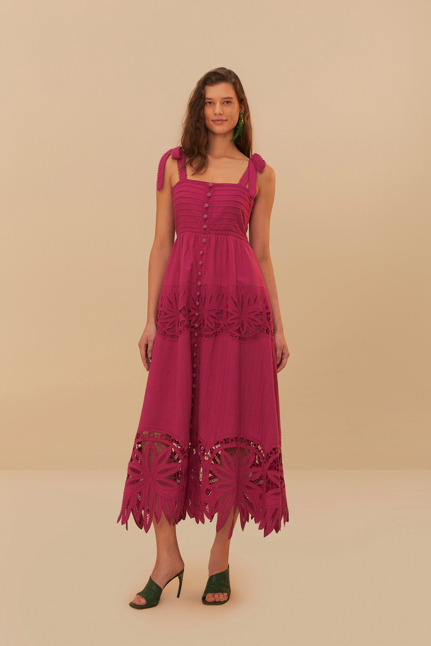 Pink Daisy Embroidered Sleeveless Midi Dress