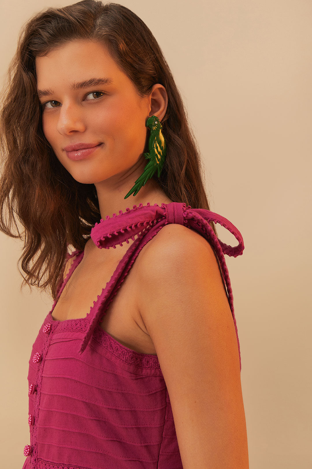 Pink Daisy Embroidered Sleeveless Midi Dress