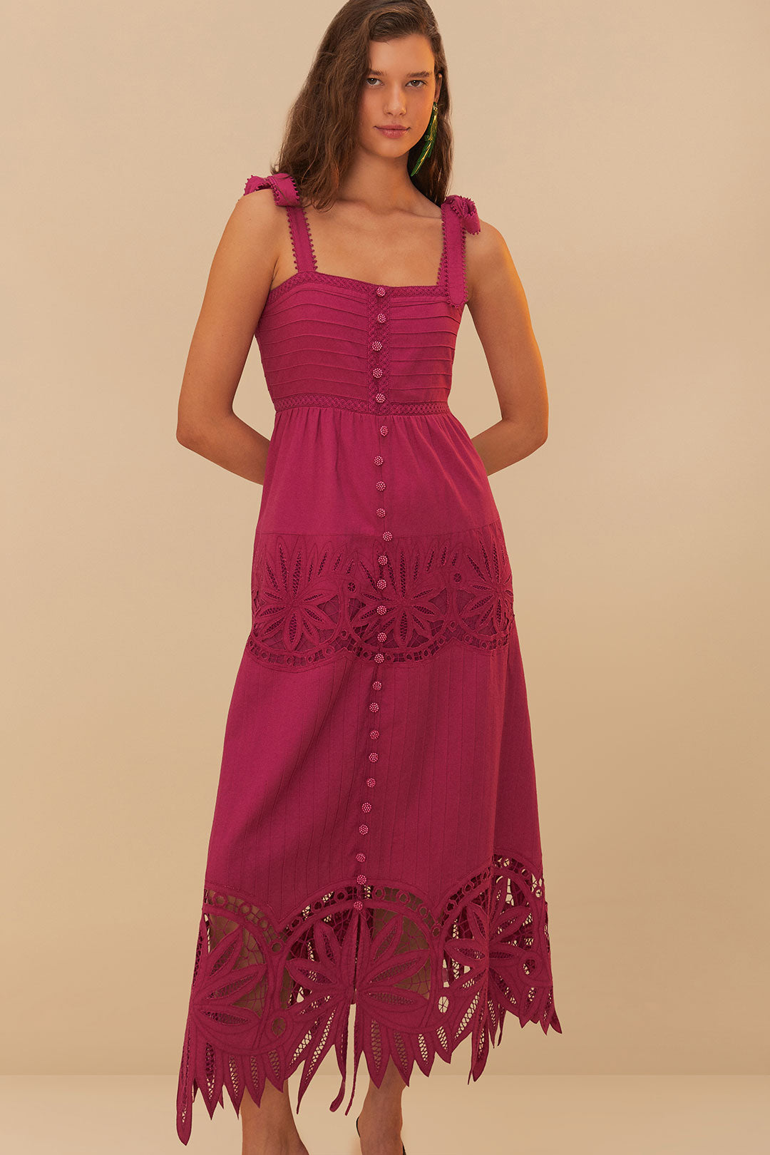 Pink Daisy Embroidered Sleeveless Midi Dress