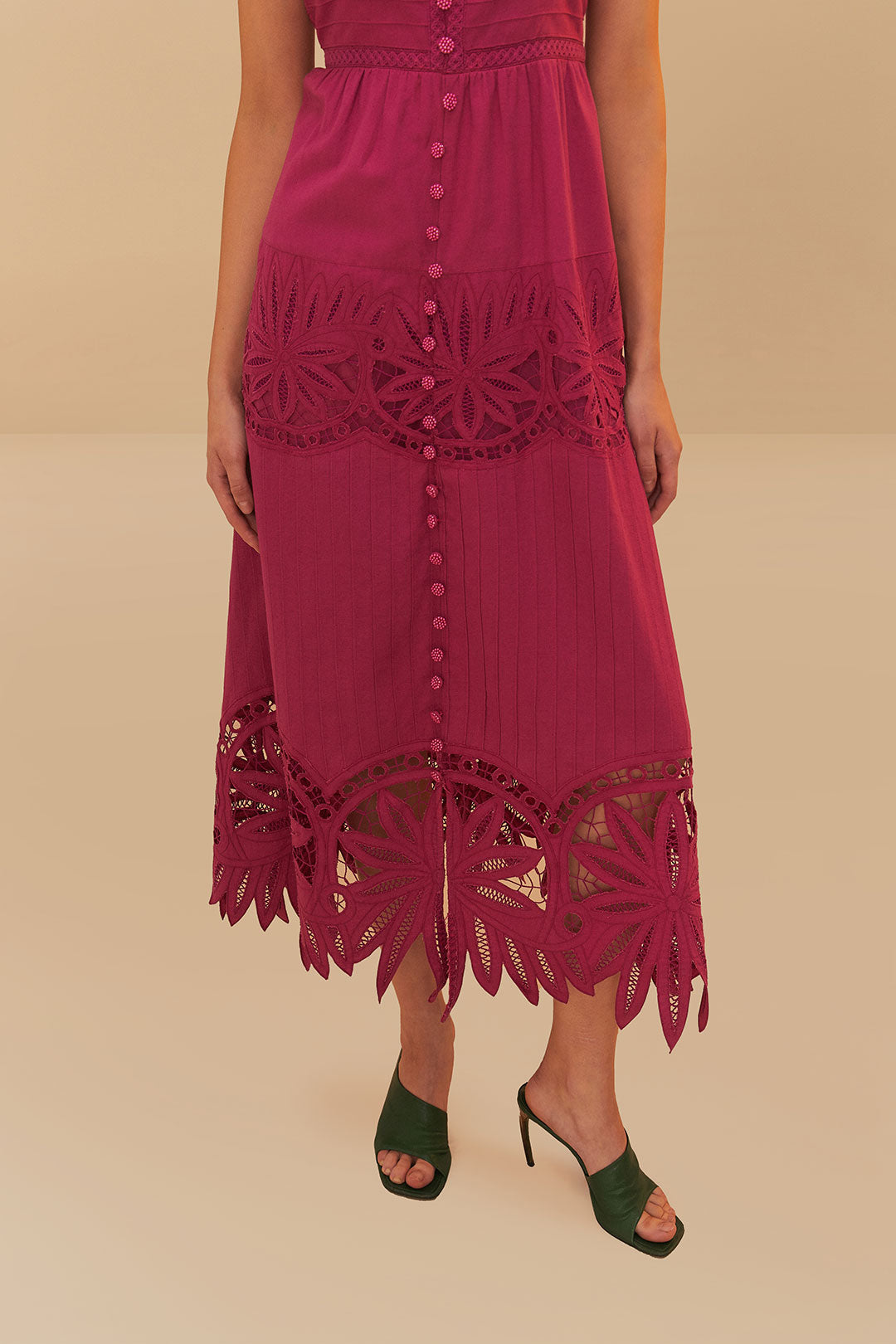 Pink Daisy Embroidered Sleeveless Midi Dress