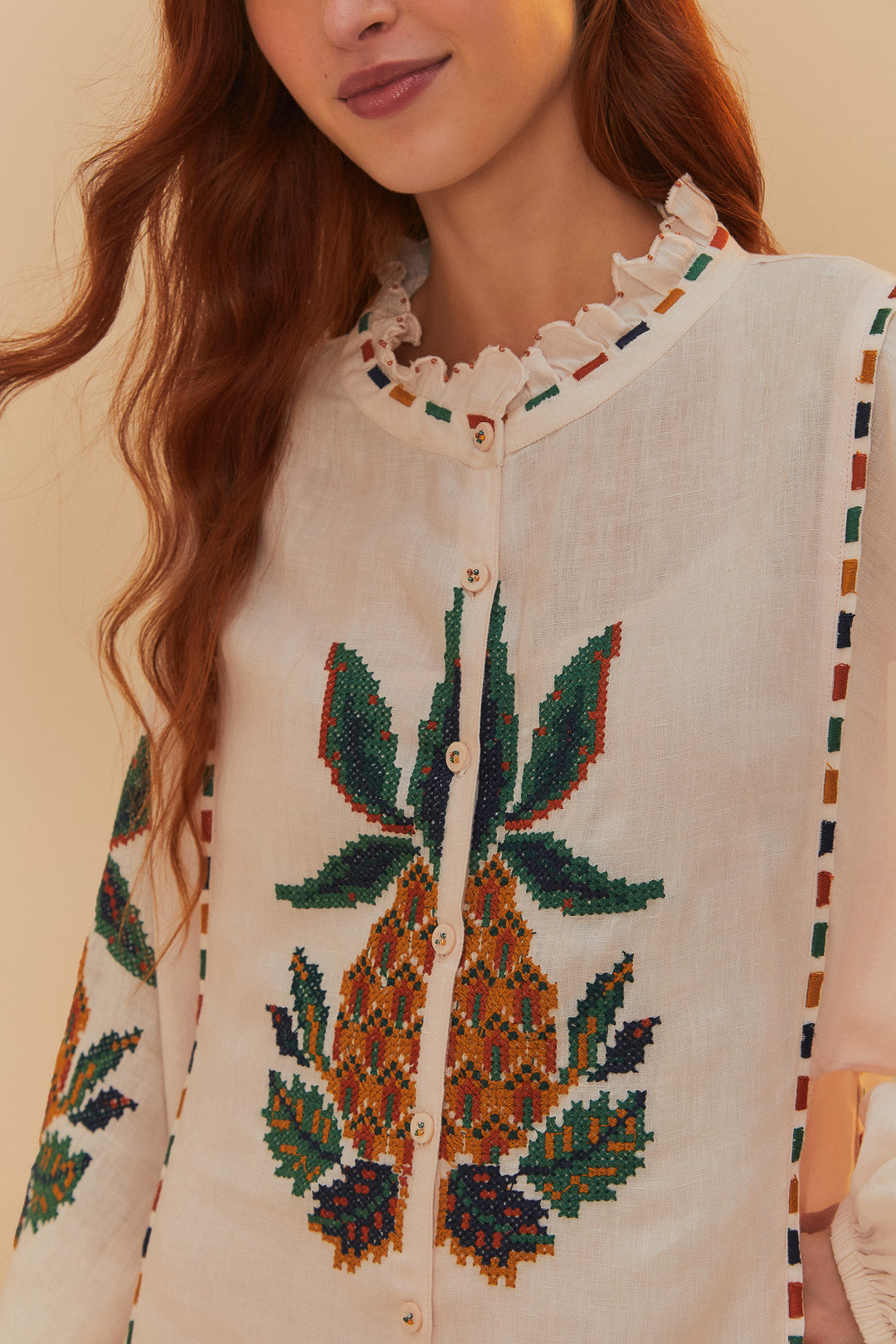 Shop for Light Pink Cross Stitch Pineapple Embroidered Midi Dress Shop for Light Pink Cross Stitch Pineapple Embroidered Midi Dress