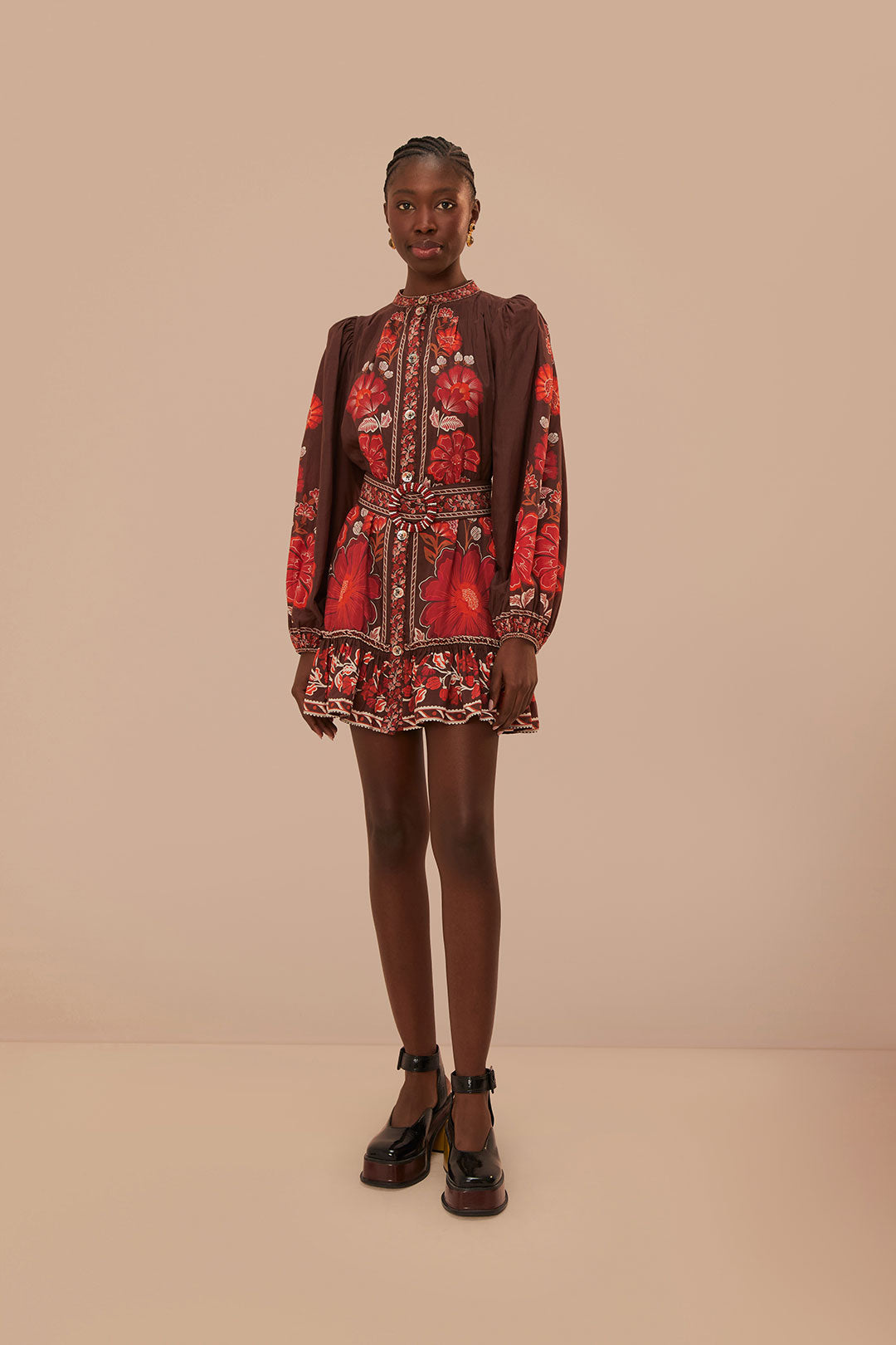 Gigi Tapestry Brown Mini Dress