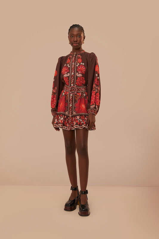 Gigi Tapestry Brown Mini Dress