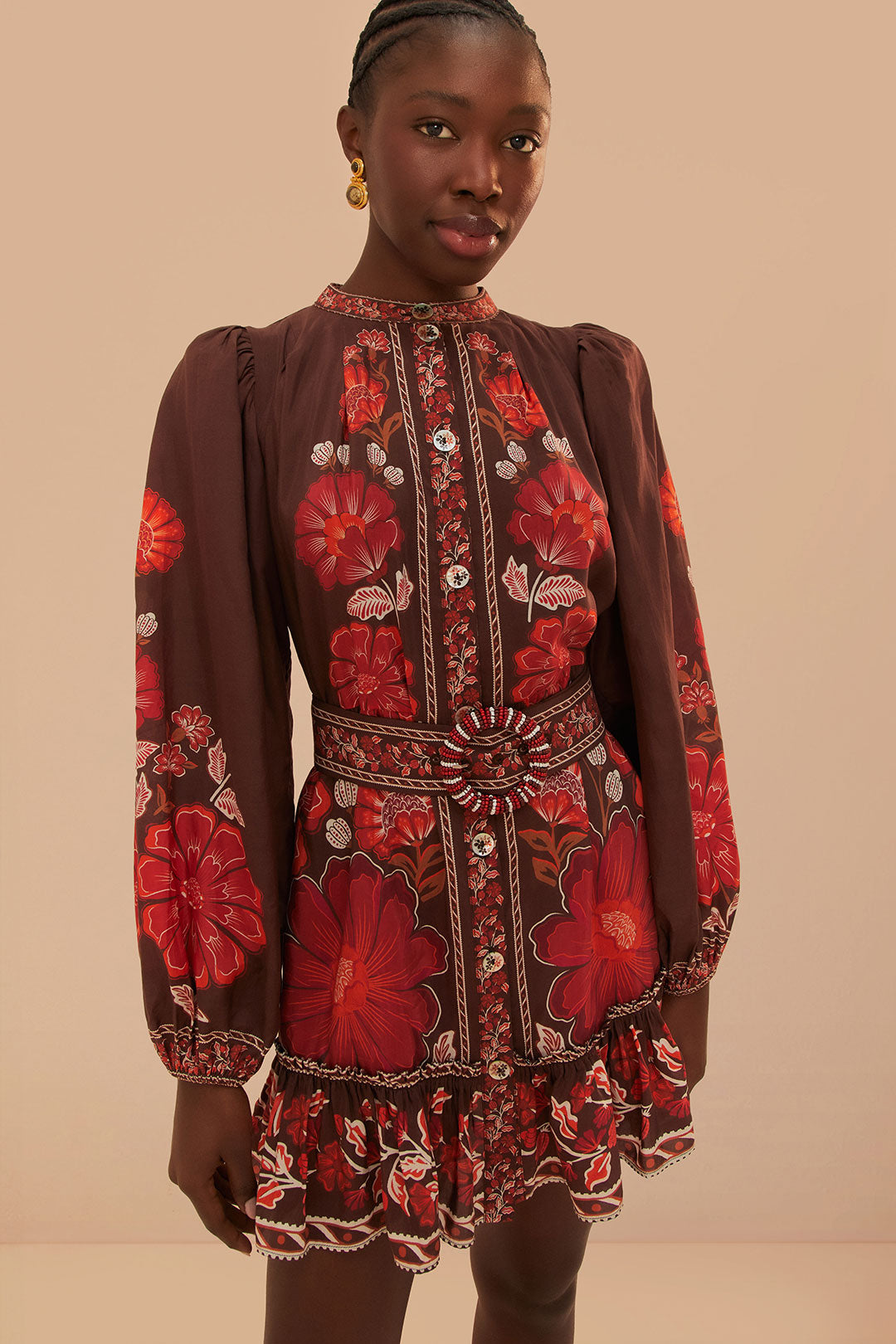 Gigi Tapestry Brown Mini Dress