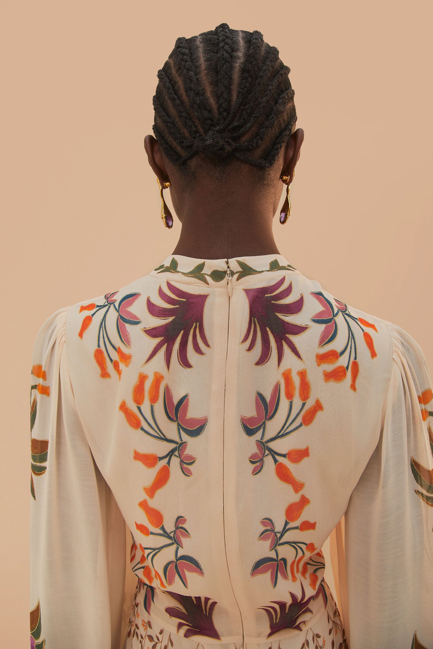 FARM Rio model wearing the Cream Winter Garden Ruffle Maxi Dress