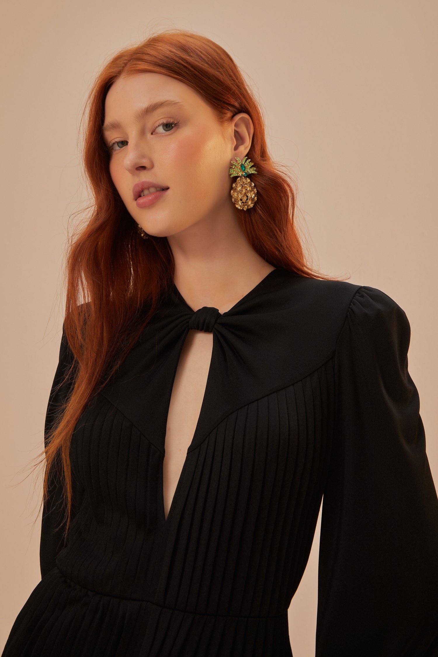 FARM Rio model wearing the Black Long Sleeve Knot Jumpsuit