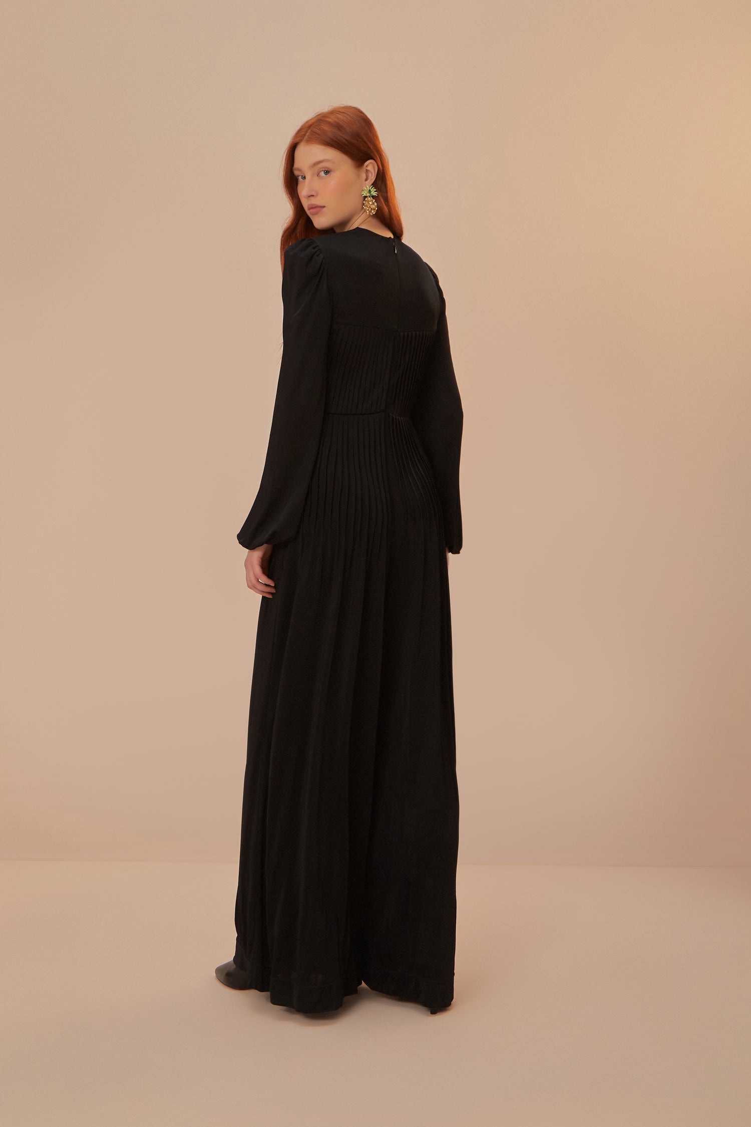 FARM Rio model wearing the Black Long Sleeve Knot Jumpsuit