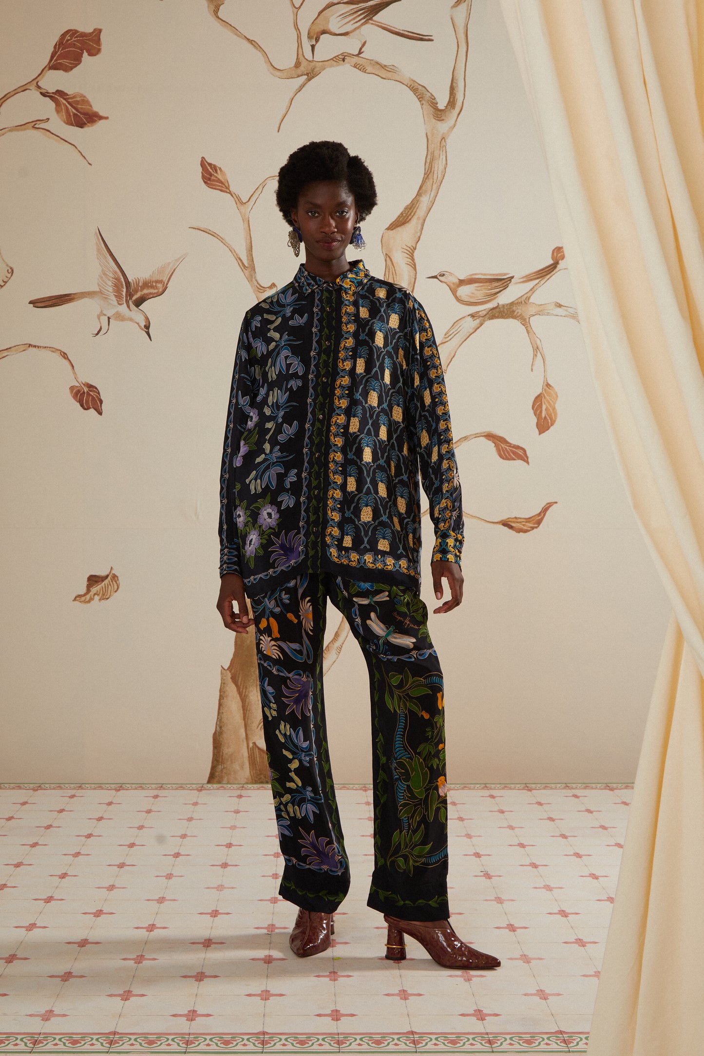 FARM Rio model wearing the Winter Garden Black Pajama Pants