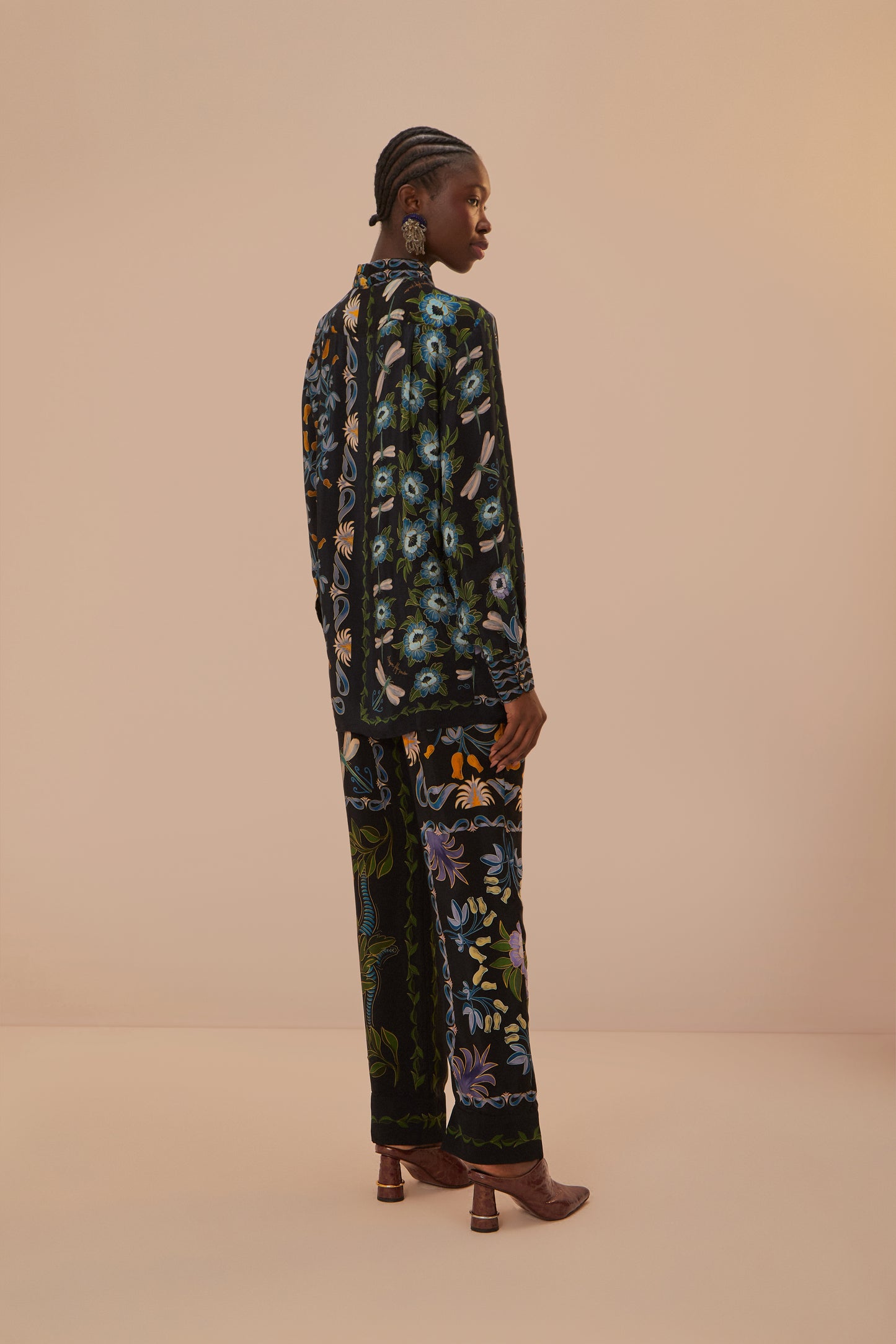 FARM Rio model wearing the Winter Garden Black Pajama Pants