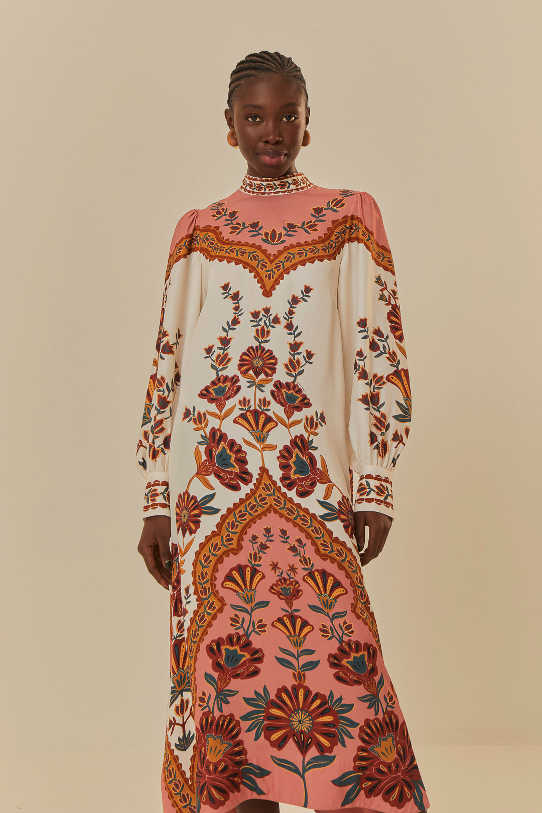 FARM Rio model wearing the Riad Cream Midi Dress